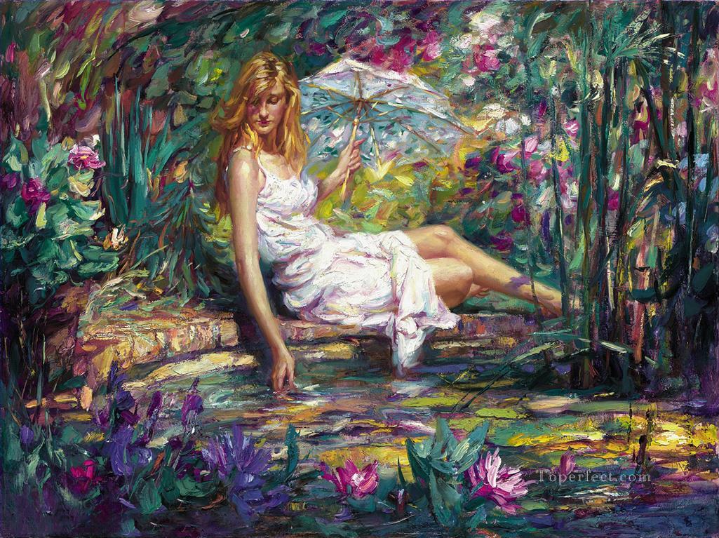 Spring Beauty girl in garden Oil Paintings